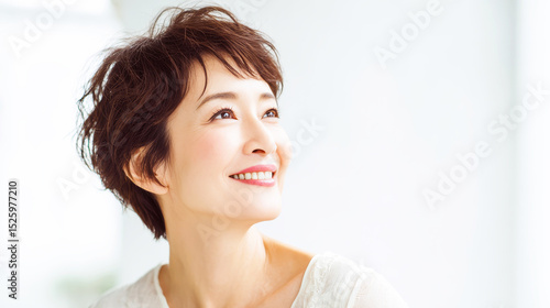 明るく元気な大人の女性のナチュラルな笑顔