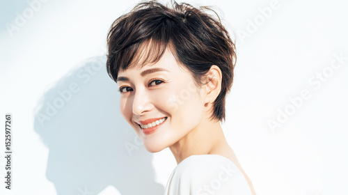 Tapety artystyczne 明るく元気な大人の女性のナチュラルな笑顔