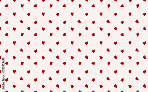A charming seamless pattern of scattered red hearts on a light background, perfect for romantic designs, Valentine's Day, and wedding stationery. Ideal for textiles and digital use.