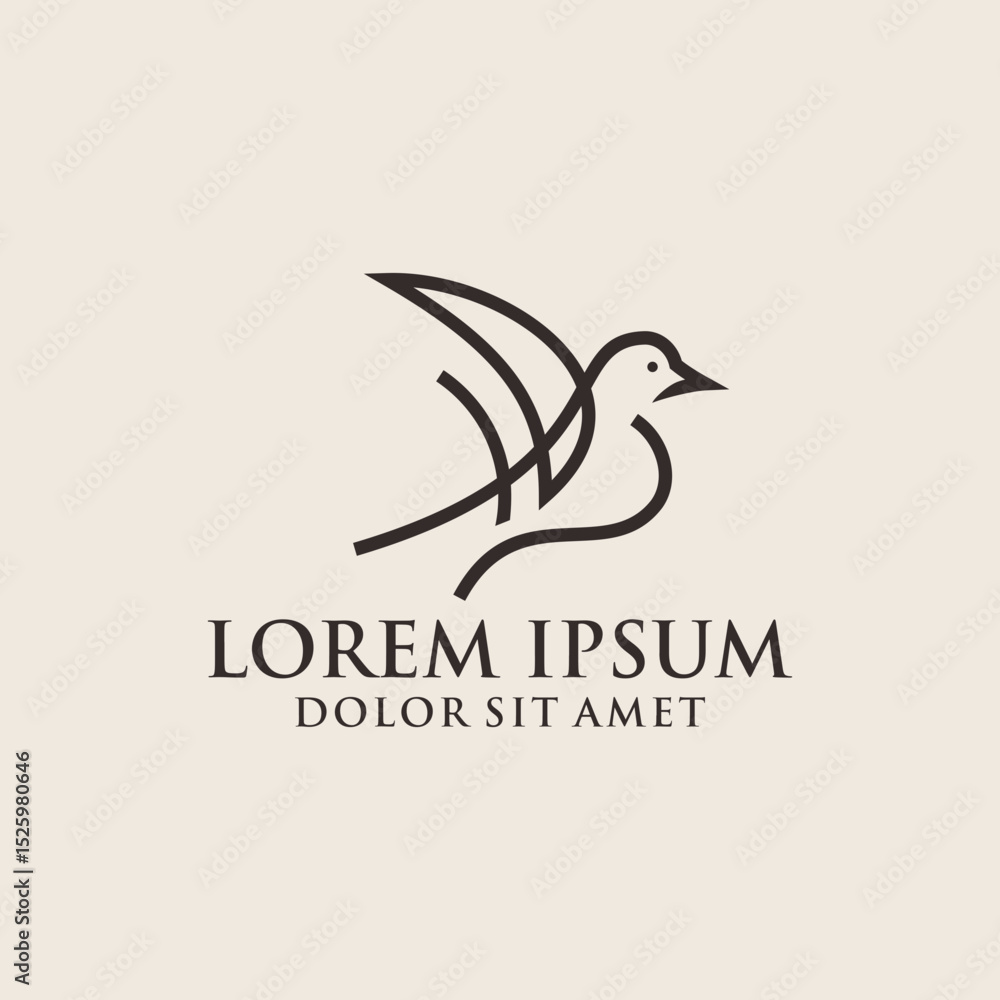 Obraz premium Minimalist Linear Dove Silhouette Bird Animal Flying Icon Logo