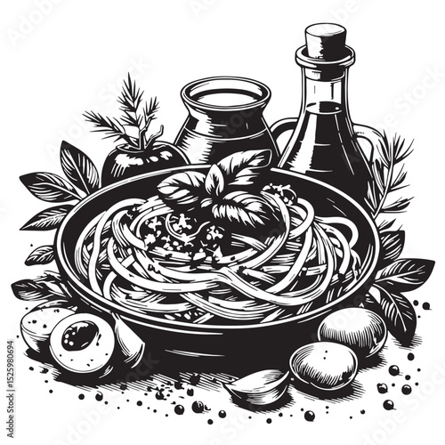 Masala Noodle Dish in Bowl with Spices and Decorations