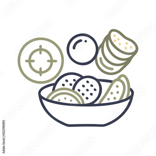 Healthy Snacks Line Drawing for Nutrition Blogs, Diet Websites, Wellness Publications, Food Apps, Health Education Materials and Recipe Illustrations