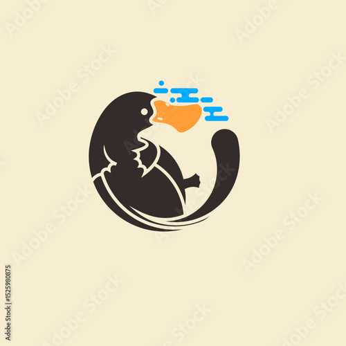 Cartoon Style Detailed Platypus Creature with Water Splash Circle Illustration