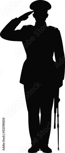 Military soldier saluting silhouette vector, army honor tribute pose, soldier with rifle graphic, respect, discipline, patriotism concept art