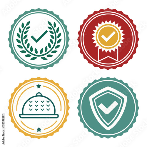 HACCP Hazard Analysis Critical Control Points, Food Safety system, logo, badge, icon, sticker, label, emblem, stamp, symbol, green, golden, flat vector, isolated illustration. HACCP Certified.
