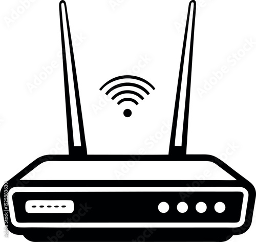 Wireless Router Icon with Two Antennas for Home Networks vector silhouette