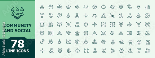 Community And Social icon set. Minimal icons collection. Editable vector art. People icon set. Contain linear sign hand, community, network, friend, social, people, charity and more.