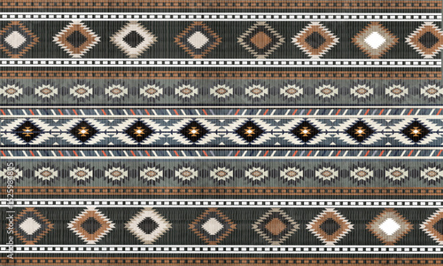 American boho Southwest rug pattern with geometric tribal motifs and warm earthy tones. Perfect for home decor, textile prints, and interior design.