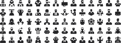 Vector illustration of professional occupation avatars, modern business people icons, diverse industry roles, workforce characters, flat career symbols