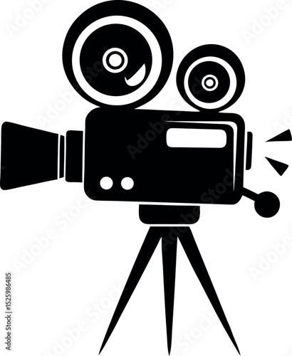 Vintage film camera on a tripod evoking classic Hollywood cinema vector silhouette