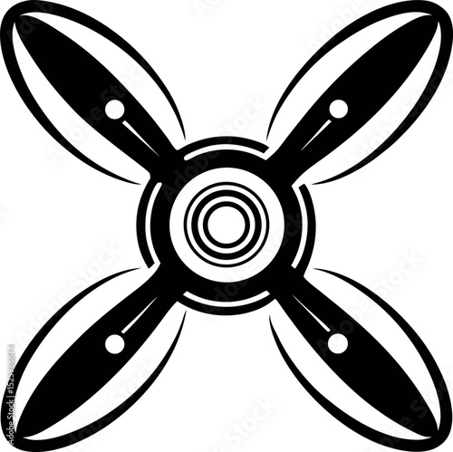 Abstract fourbladed propeller or rotor design vector silhouette