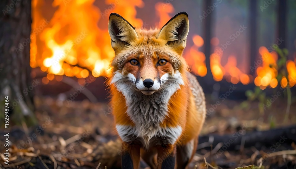 Fototapeta premium Fox amidst forest fire
