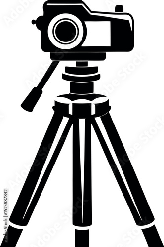A professional video camera mounted on a tripod vector silhouette