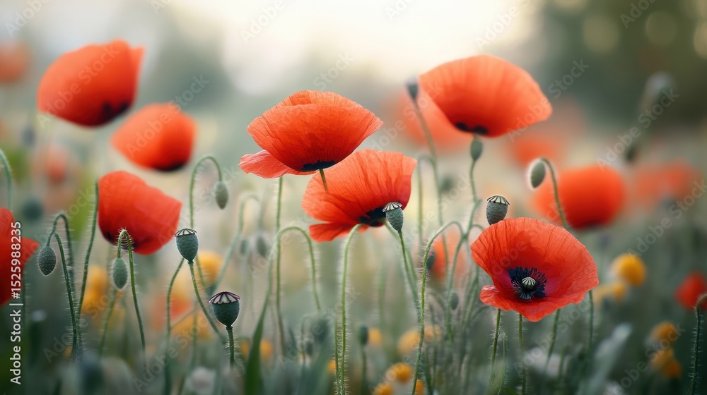 Obraz premium Serene Poppy Field at Dawn