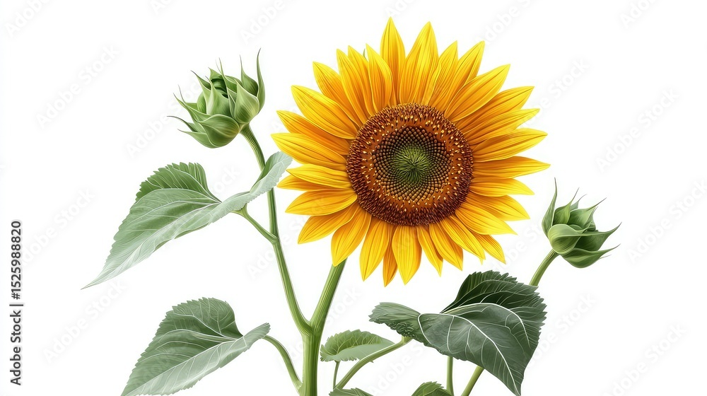 Obraz premium National Sunflower Day, 2 August, Sunflower with leaves, 