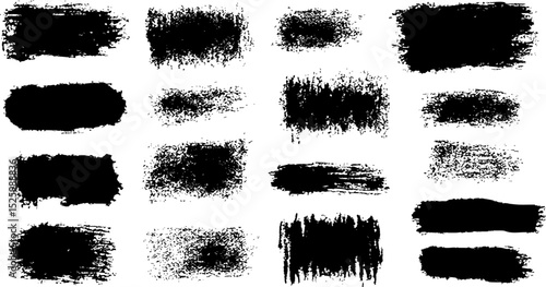 Messy black paint set isolated, vector ink brush strokes stock illustration