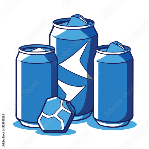 blue crumpled-soda-cans-set-vector-image-on-white background