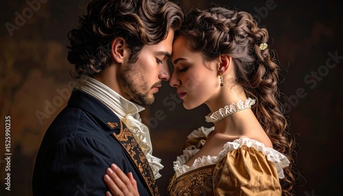 Dramatic Couple in Classic Romantic Tension Costume