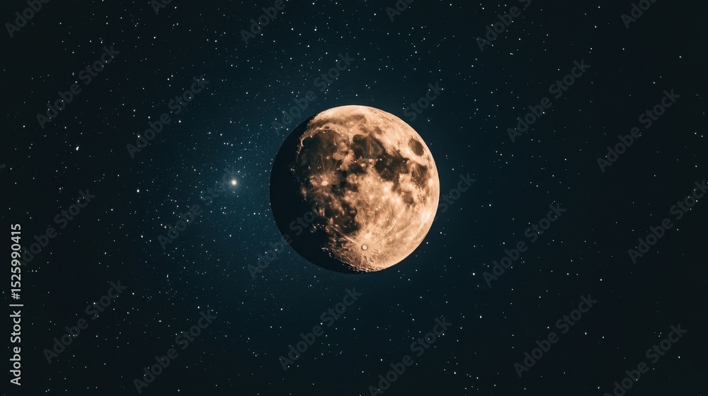 Fototapeta premium A stunning image of a bright moon illuminating the night sky filled with distant stars and cosmic wonders, perfect for astronomy enthusiasts and nature lovers.
