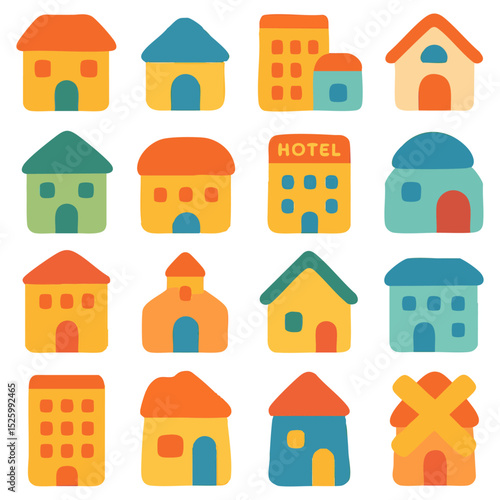 건물 집 주택 만화스타일 일러스트 그림