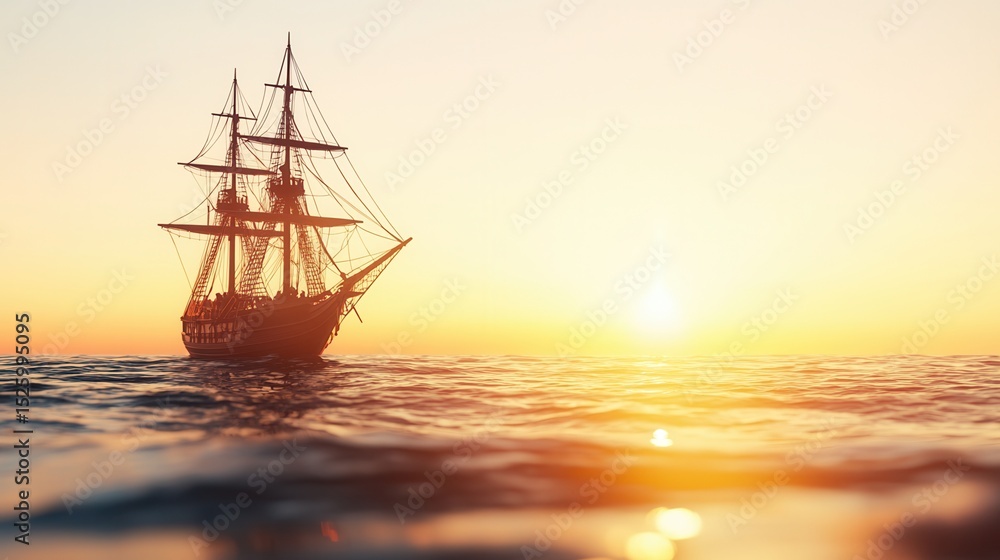 Obraz premium summer concept. Sailing ship at sunset over calm waters.