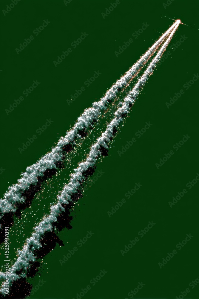 Fototapeta premium Rocket exhaust trail against dark green background