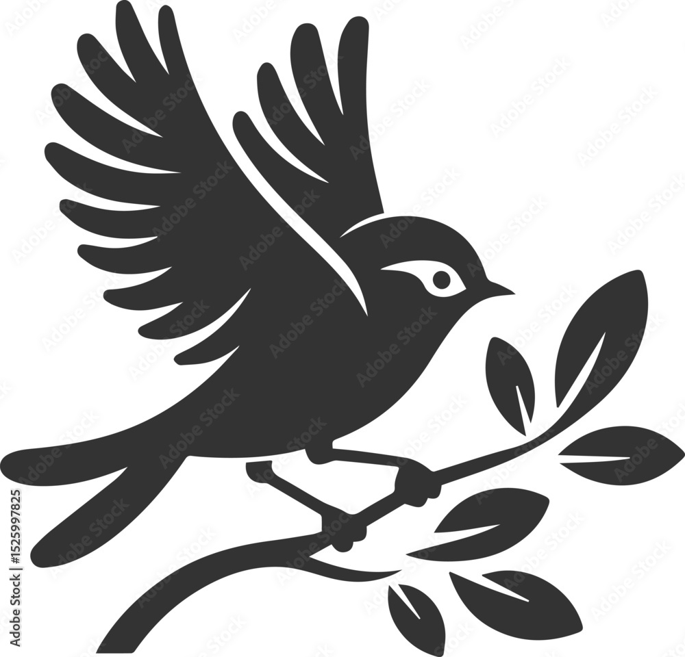 Obraz premium A cute bird on tree branch sitting vector silhouette