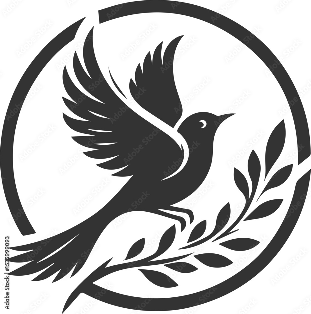 Fototapeta premium A cute bird on tree branch sitting vector silhouette