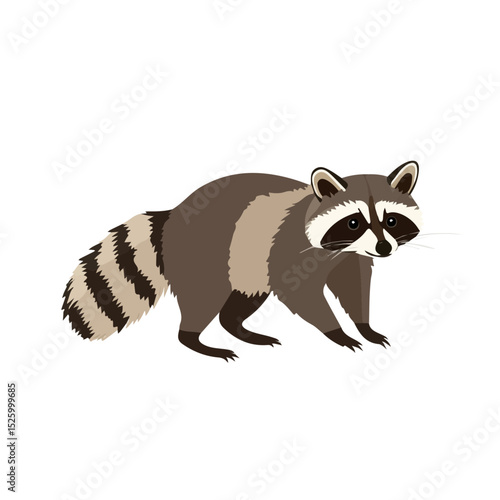 2D flat Raccoon vector illustration, isolated on a white background.