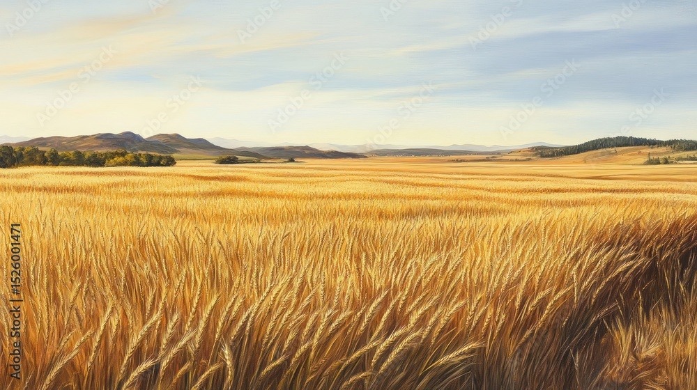 Obraz premium Golden Wheat Field under a Serene Sky