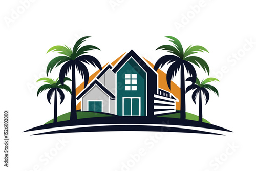Tropical Paradise Home Design Luxurious Beachfront House Illustration