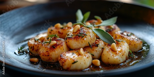 Delicious Seared Scallops with Brown Butter Sauce and Pine Nuts Presentation