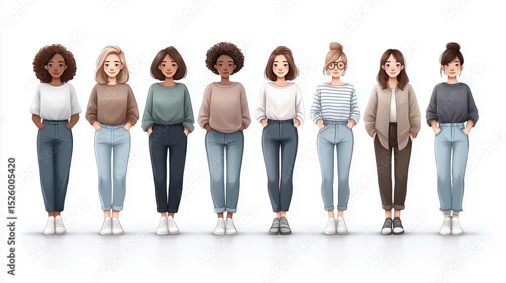 Obraz premium illustration of Diverse group of women of different body types walking together laughing, body confidence through community.