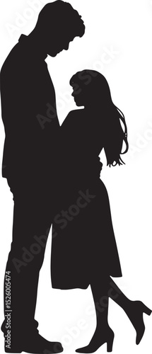 Black vector silhouette illustration of a dancing family, a couple of people in love Black vector silhouette illustration of a dancing family