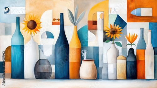 Wallpaper Mural Still life of bottles and flowers. Abstract composition Torontodigital.ca