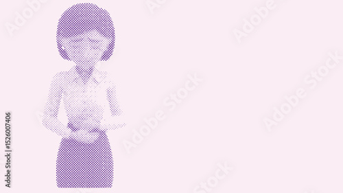 A woman holds her aching stomach with both hands, Menstrual Hygiene Day background