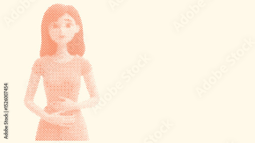 A woman holds her aching stomach with both hands, Menstrual Hygiene Day background