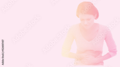 A woman holds her aching stomach with both hands, Menstrual Hygiene Day background