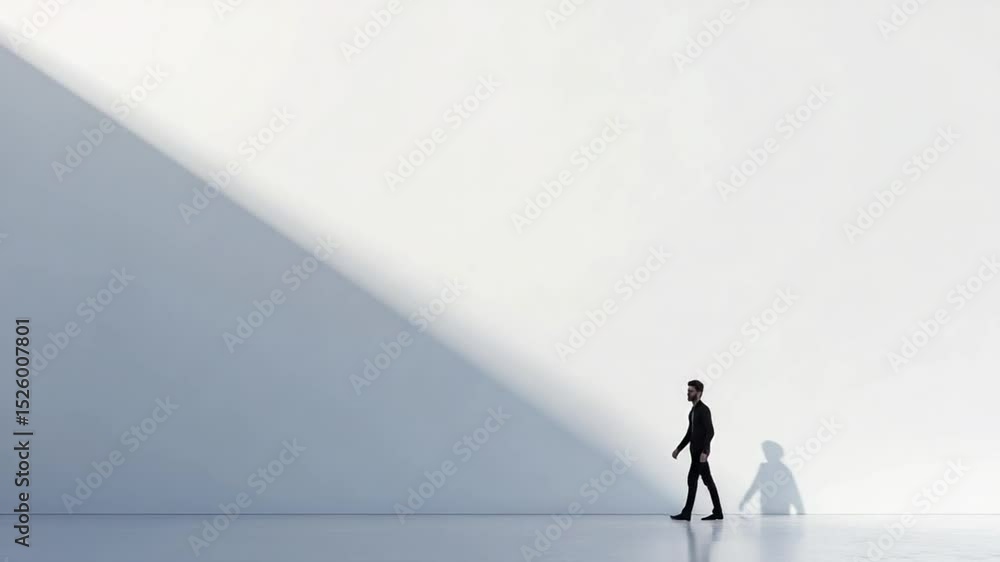 Solitary Figure Contemplating Future Challenges Against Abstract White Architecture Solitary Figure Contemplating Future Challenges Against Abstract White Architecture