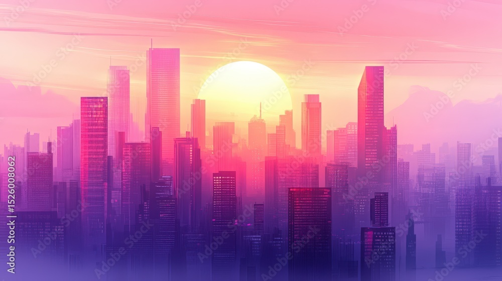 Skyline at Sunset. Vibrant Cityscape with Warm Light and Towering Buildings Skyline at Sunset. Vibrant Cityscape with Warm Light and Towering Buildings
