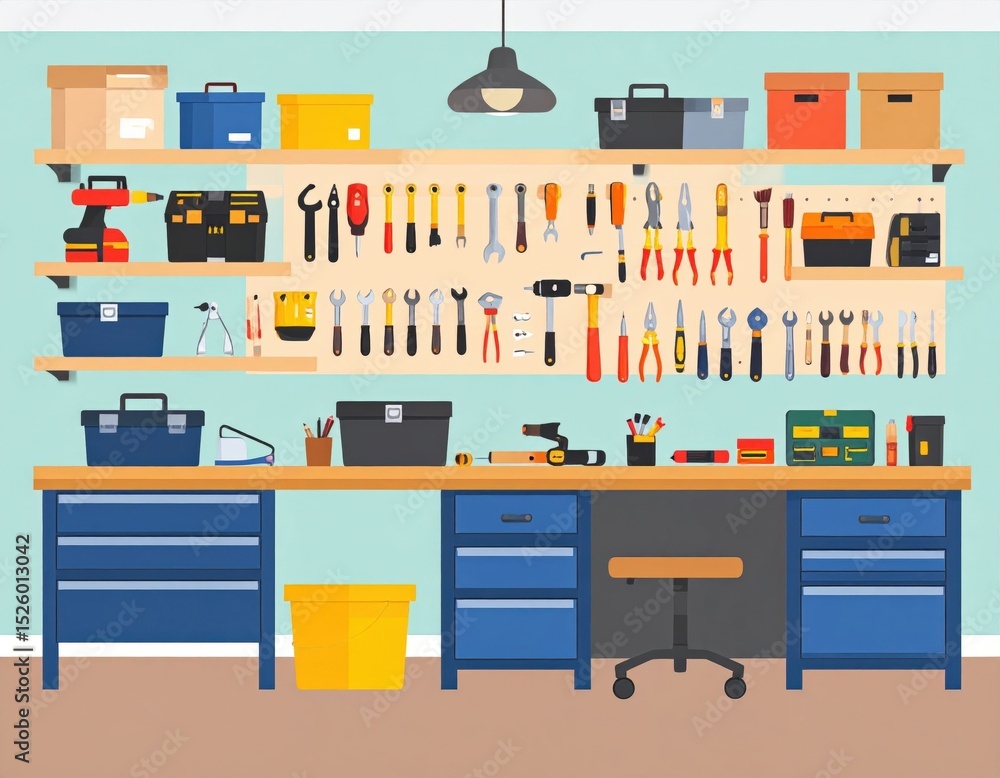 Fototapeta premium Organized Workshop Tools Illustration