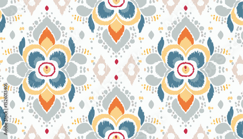 Floral Ikat Ethnic Tribal Seamless Pattern with Handcrafted Textures – Traditional Textile-Inspired Design