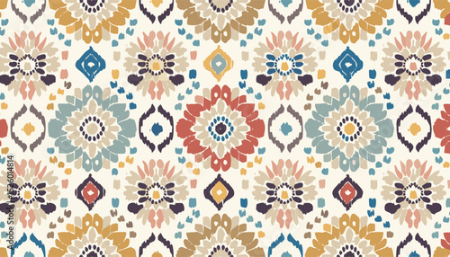 Floral Ikat Ethnic Tribal Seamless Pattern with Handcrafted Textures – Traditional Textile-Inspired Design