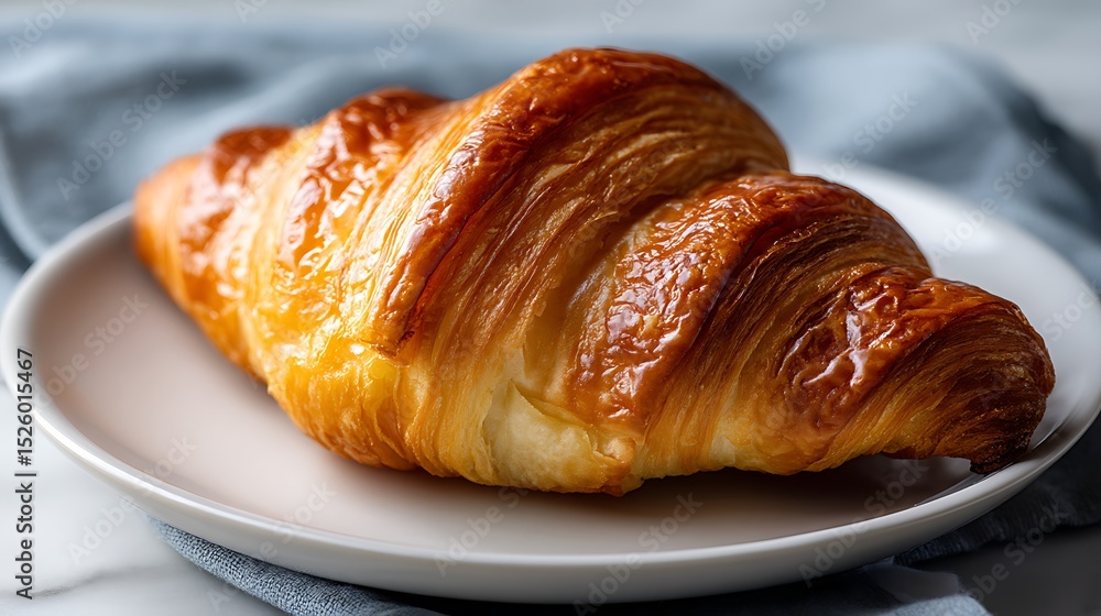 Golden, Flaky Croissant on a White Plate Golden, Flaky Croissant on a White Plate