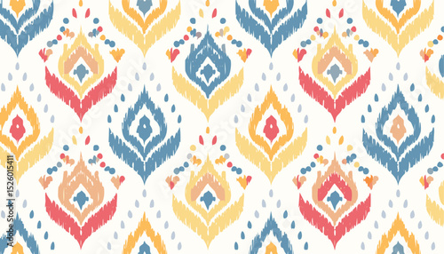 Floral Ikat Ethnic Tribal Seamless Pattern with Handcrafted Textures – Traditional Textile-Inspired Design
