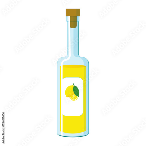 Limoncello bottle vector illustration in flat style. Traditional Italian lemon liqueur. Mediterranean classic aperitif.