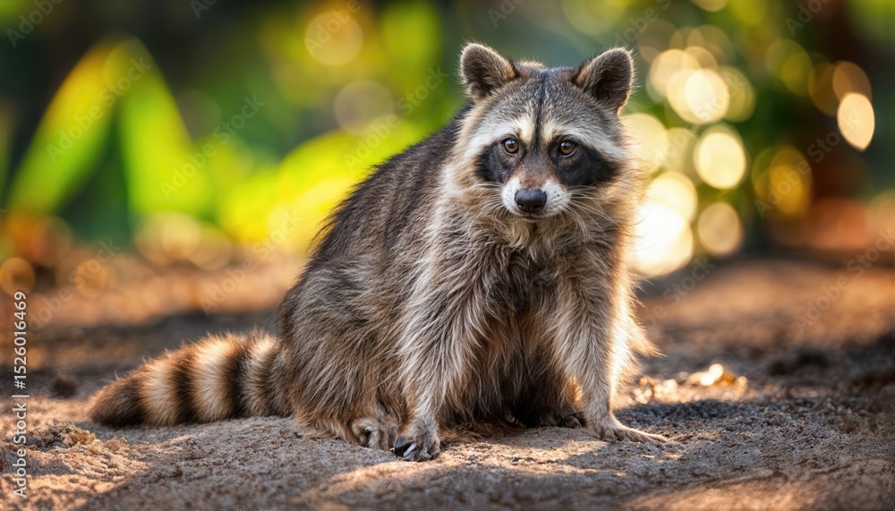 Crabeating Raccoon Foraging on Ground amidst Tropical Rainforest Jungle, Vibrant and Inquisitive Mammal Seeking Food in the Warmth of Early Afternoon, Majestic Creature against Rich Textures and Crabeating Raccoon Foraging on Ground amidst Tropical Rainforest Jungle, Vibrant and Inquisitive Mammal Seeking Food in the Warmth of Early Afternoon, Majestic Creature against Rich Textures and