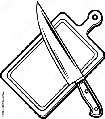 Knife icon, cutting board, kitchen silhouette