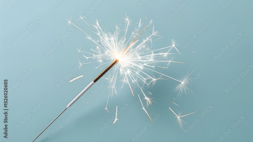 Obraz premium Burning sparkler on a light blue background festive celebration