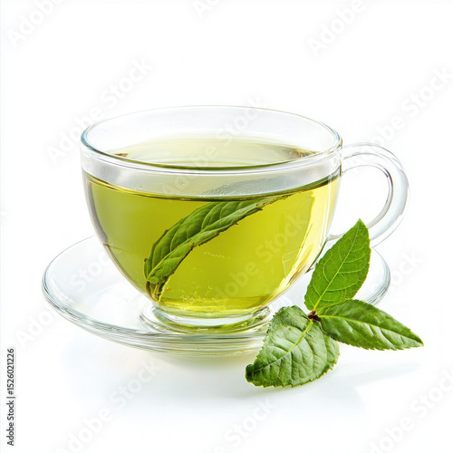 green tea in cup isolated